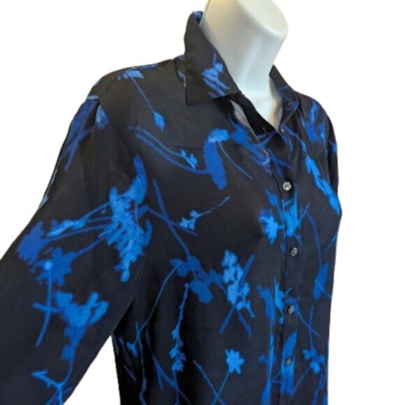 BANANA REPUBLIC Blue and Black Long Sleeve Printed Blouse Size Small - Picture 4 of 9